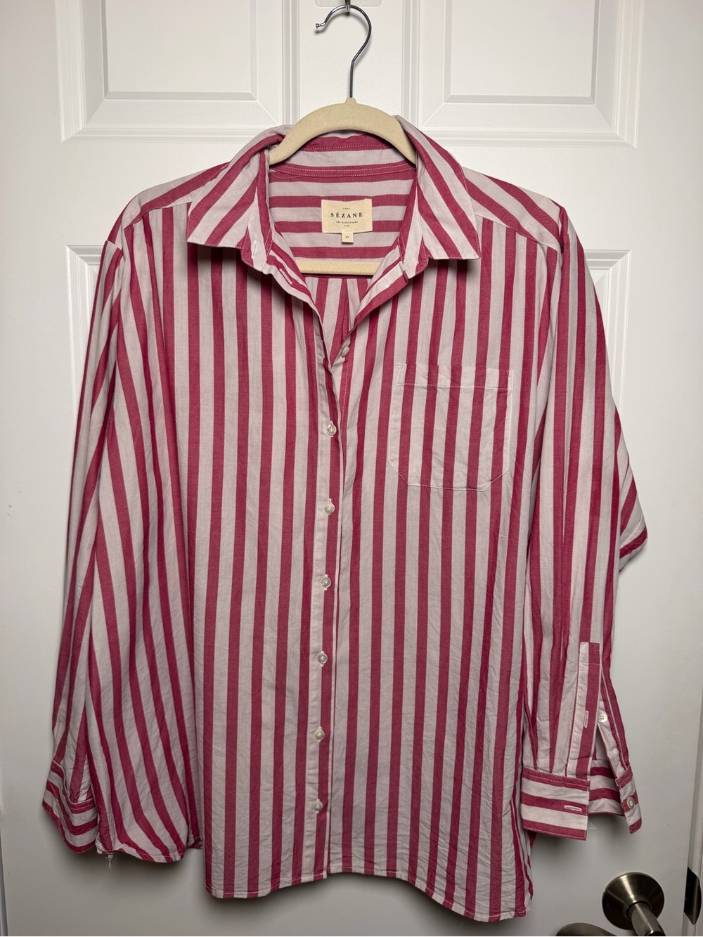 Sézane Max Shirt 100% Organic Cotton | Pink and White Stripe | 40 - US 8